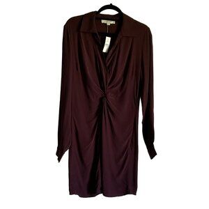 LOFT Womens Long Sleeve Shirt Dress 8 Deep Burgundy Twist Front Detail Office